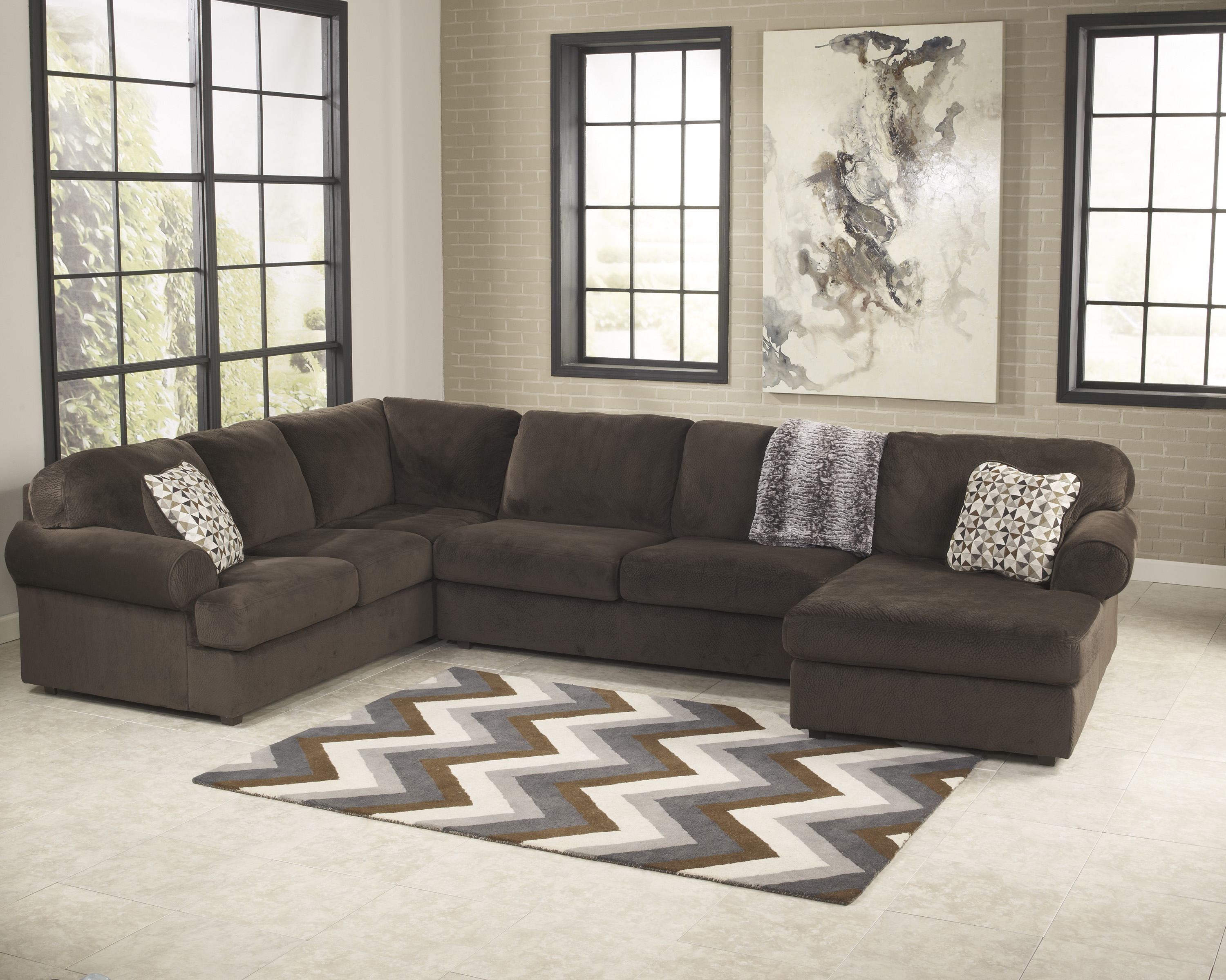 Majik Jessa Place Chocolate Sectional With Right Chaise Rent To Own