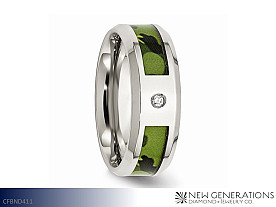 New Generations Stainless Steel Polished Camouflage 0.035ct Diamond 8mm Band (Available Sizes 8 - 13, All 1/2 Sizes) Jewelry
