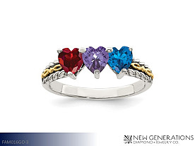 New Generations Sterling Silver and 14K Mother's Ring - 3 Stone Jewelry