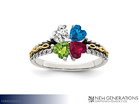 New Generations Sterling Silver and 14K Mother's Ring - 4 Stone Jewelry