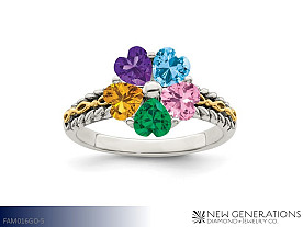 New Generations Sterling Silver and 14K Mother's Ring - 5 Stone Jewelry