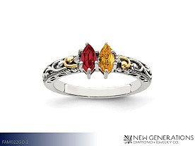 New Generations Sterling Silver and 14K Mother's Ring - 2 Stone Jewelry