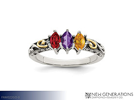 New Generations Sterling Silver and 14K Mother's Ring - 3 Stone Jewelry