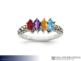 New Generations Sterling Silver and 14K Mother's Ring - 4 Stone Jewelry