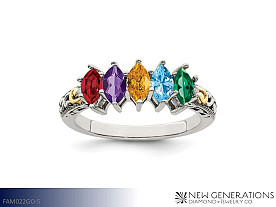 New Generations Sterling Silver and 14K Mother's Ring - 5 Stone Jewelry