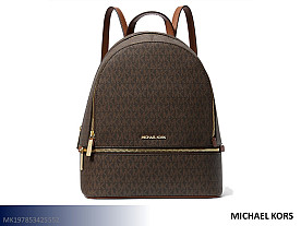 Michael Kors Rhea Medium Signature Logo Backpack Handbag (Brown)