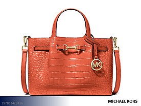Michael Kors Carson Small Crocodile Embossed Satchel Handbag (Red Clay)