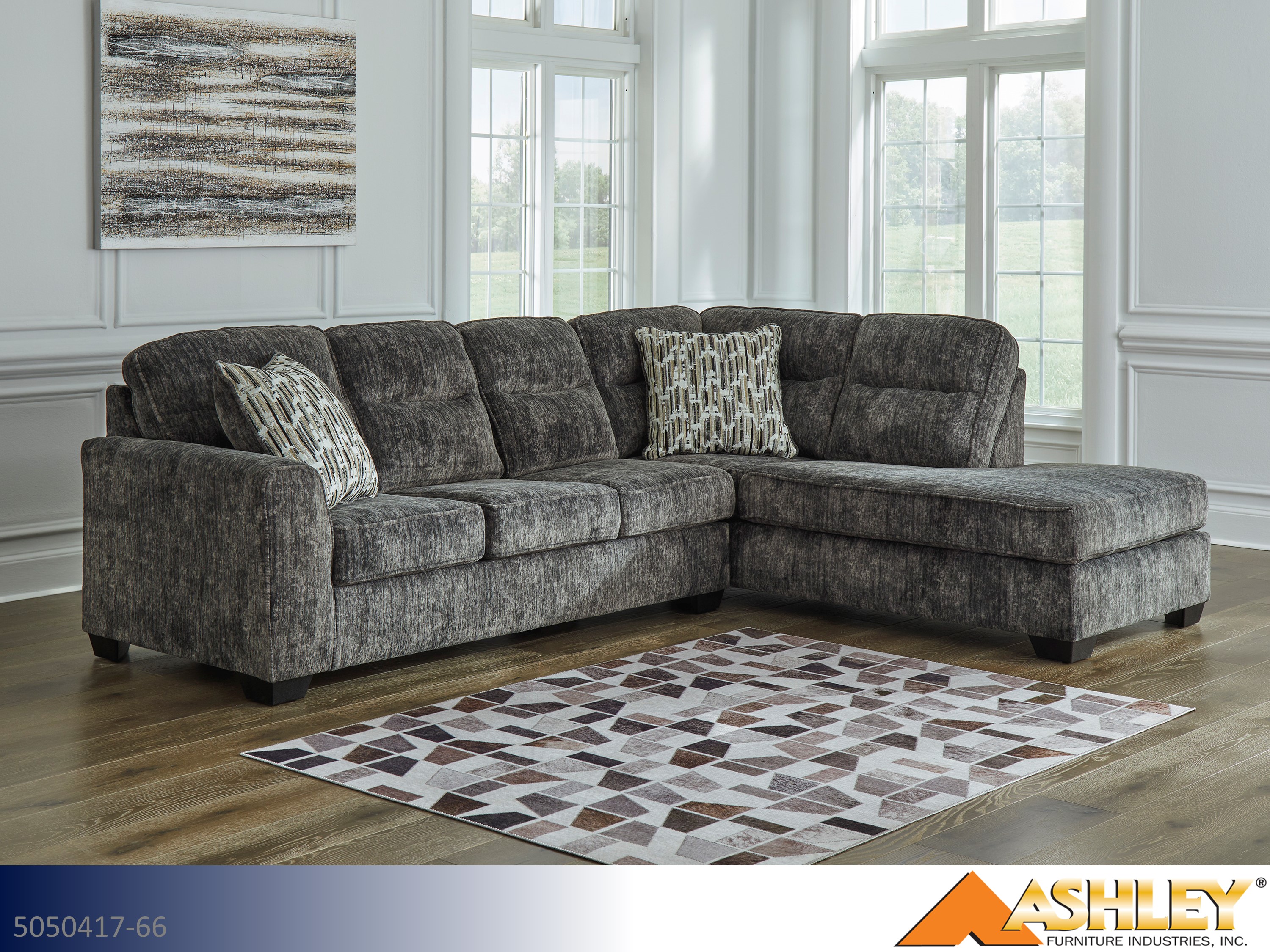 フルクラム　SONIQ AL Ashley Lonoke Gunmetal Sectional (2 Piece Set) - Gunmetal | RentMart