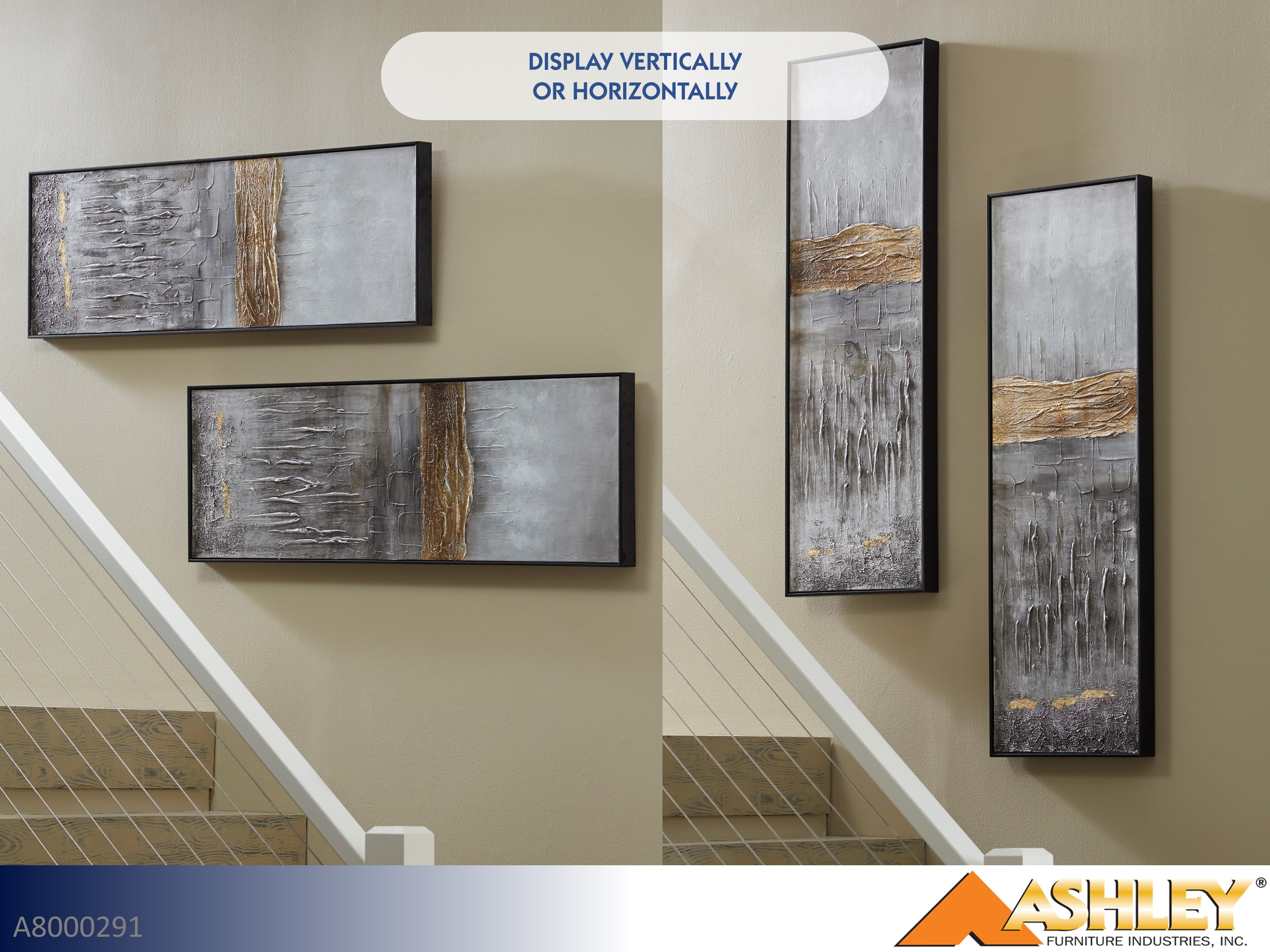 Ashley Aniyah Black-Gold Wall Art (Pair) - Black-Gold | RentMart