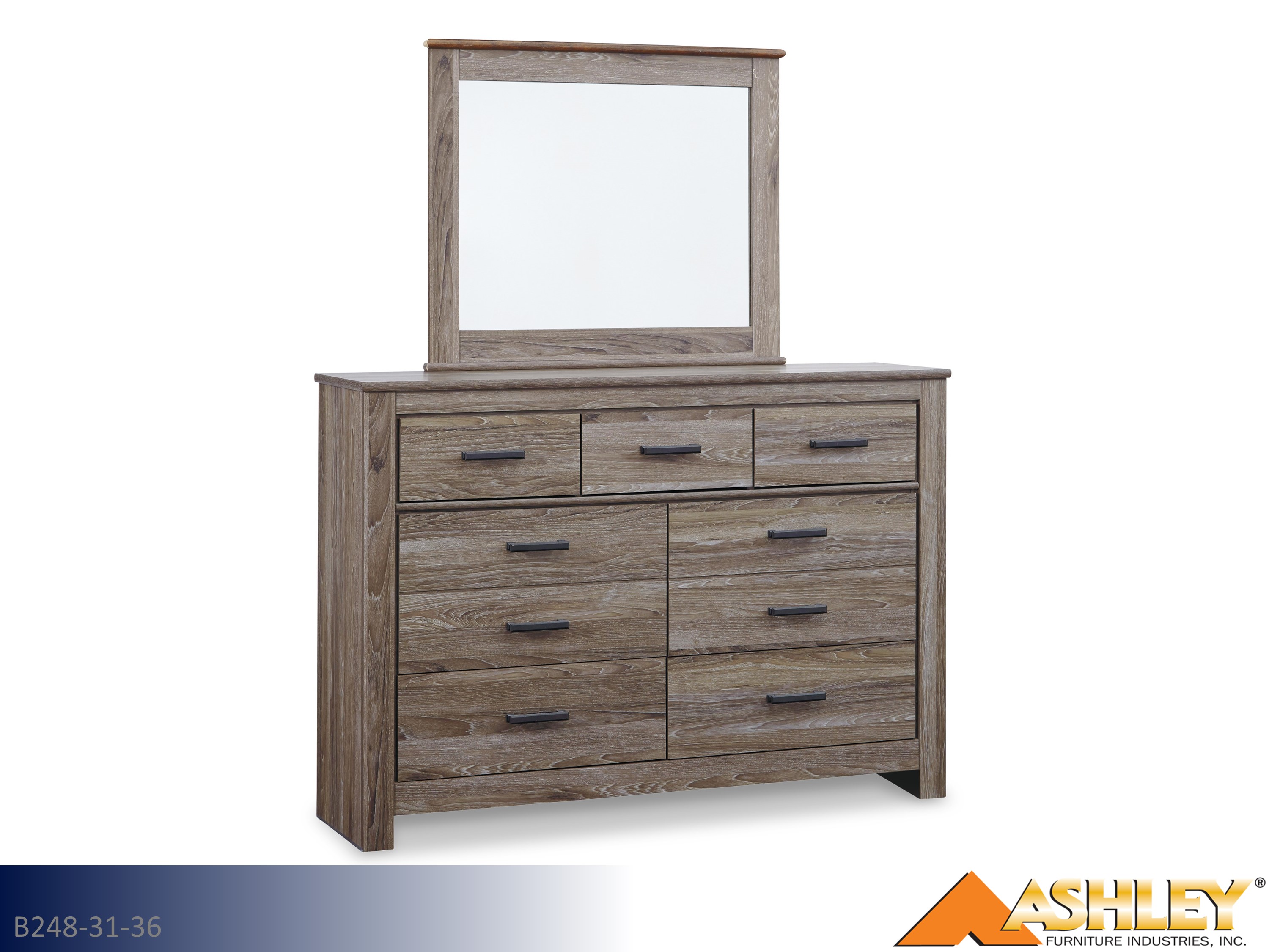 Ashley Zelen Warm Gray Dresser & Mirror (2 Piece Set) - Warm Gray 