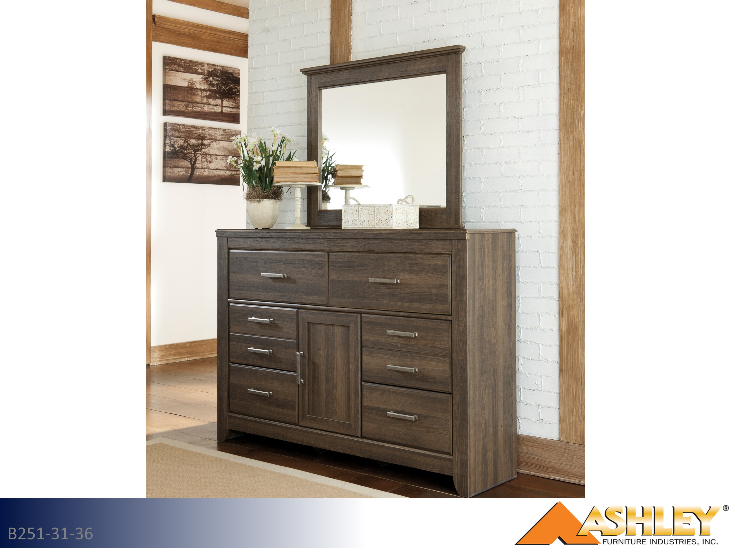 Ashley Juararo Dark Brown Dresser & Mirror (2 Piece Set) - Dark Brown |  RentMart