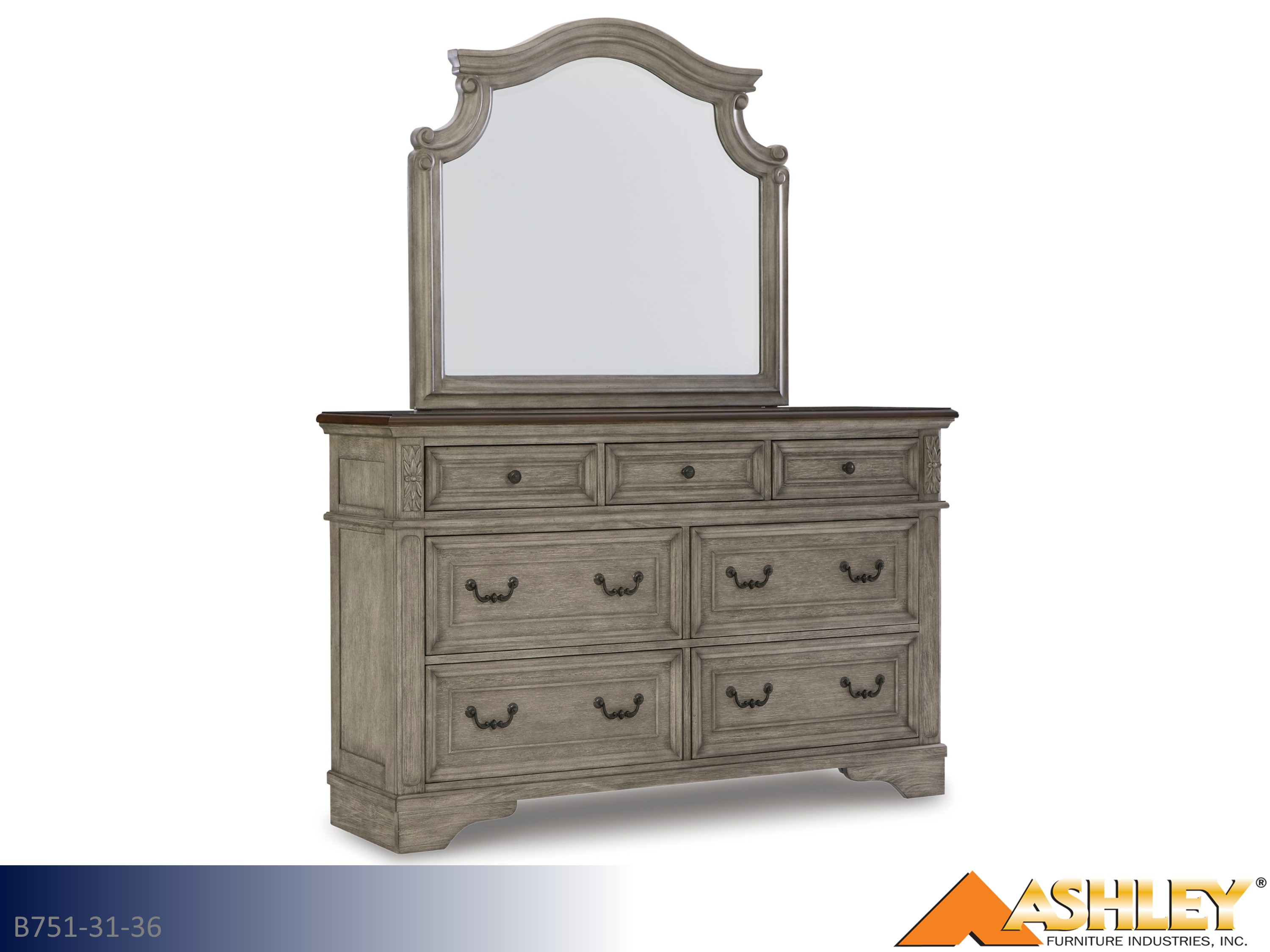 Ashley Lodenbay Two-Tone Dresser & Mirror (2 Piece Set) - Two-Tone |  RentMart