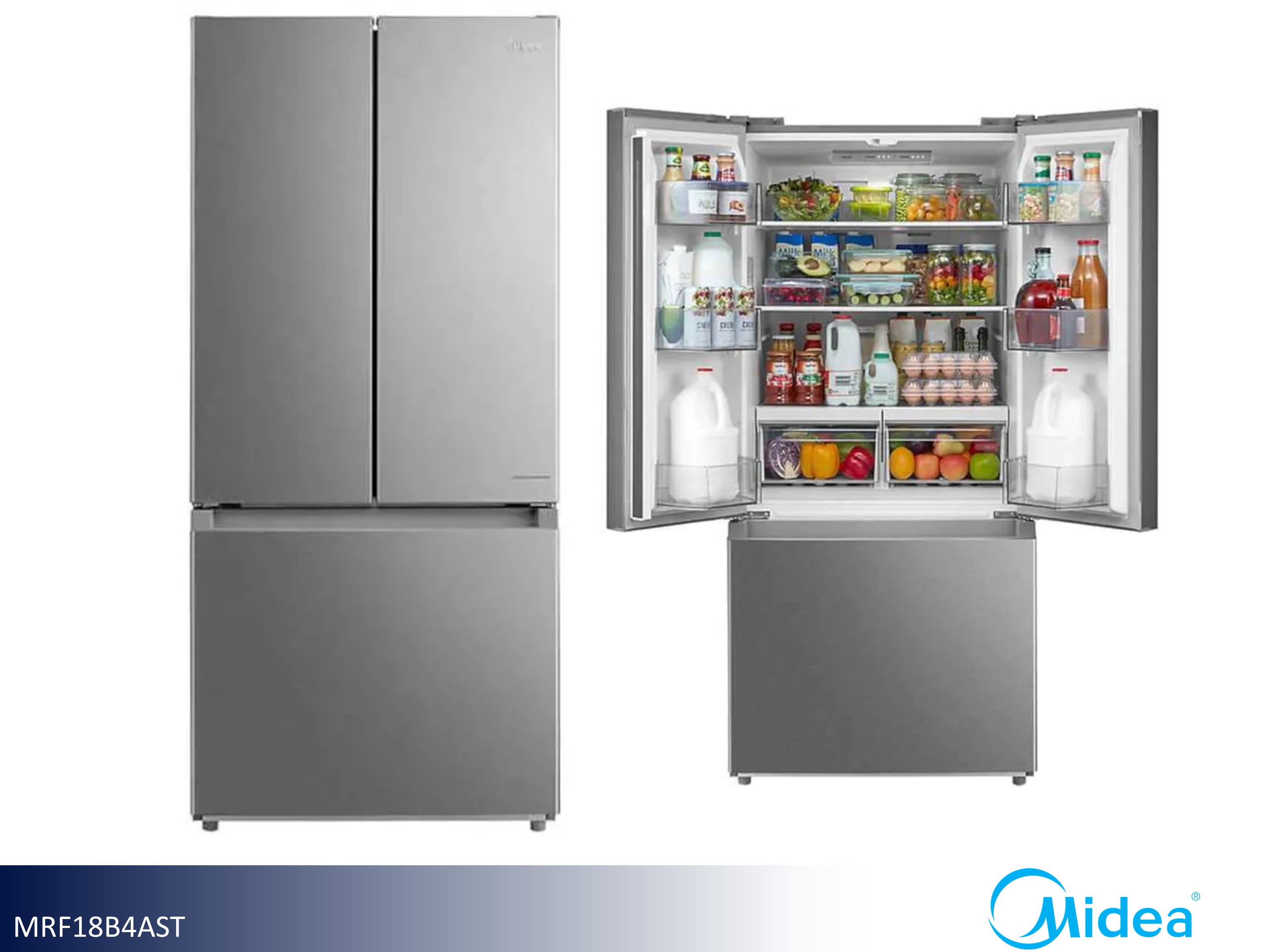 Midea With LED Lighting French Door Refrigerator - 18 Cu Ft