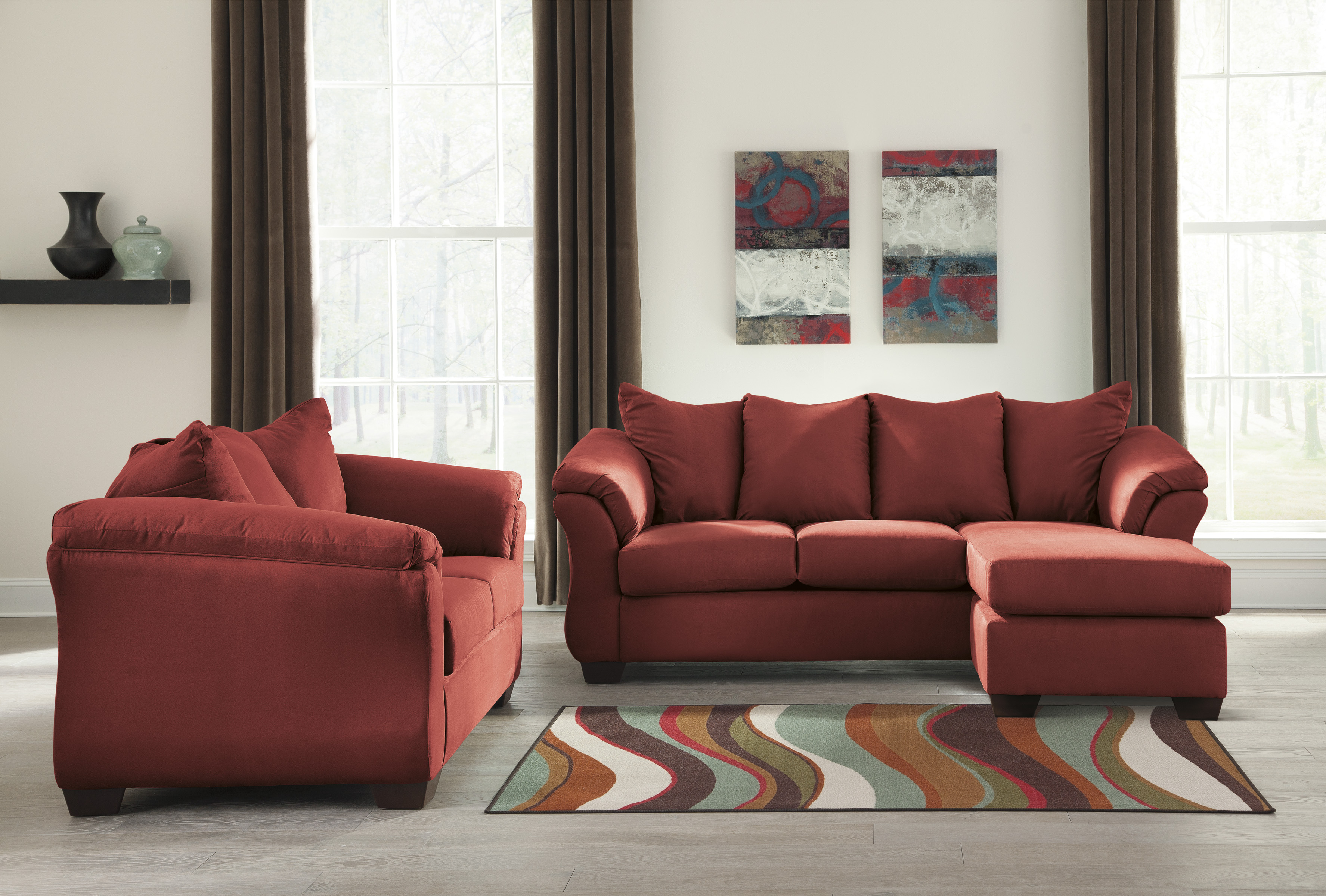 Majik | Darcy Salsa Sofa Chaise and Loveseat | Rent To Own Furniture in