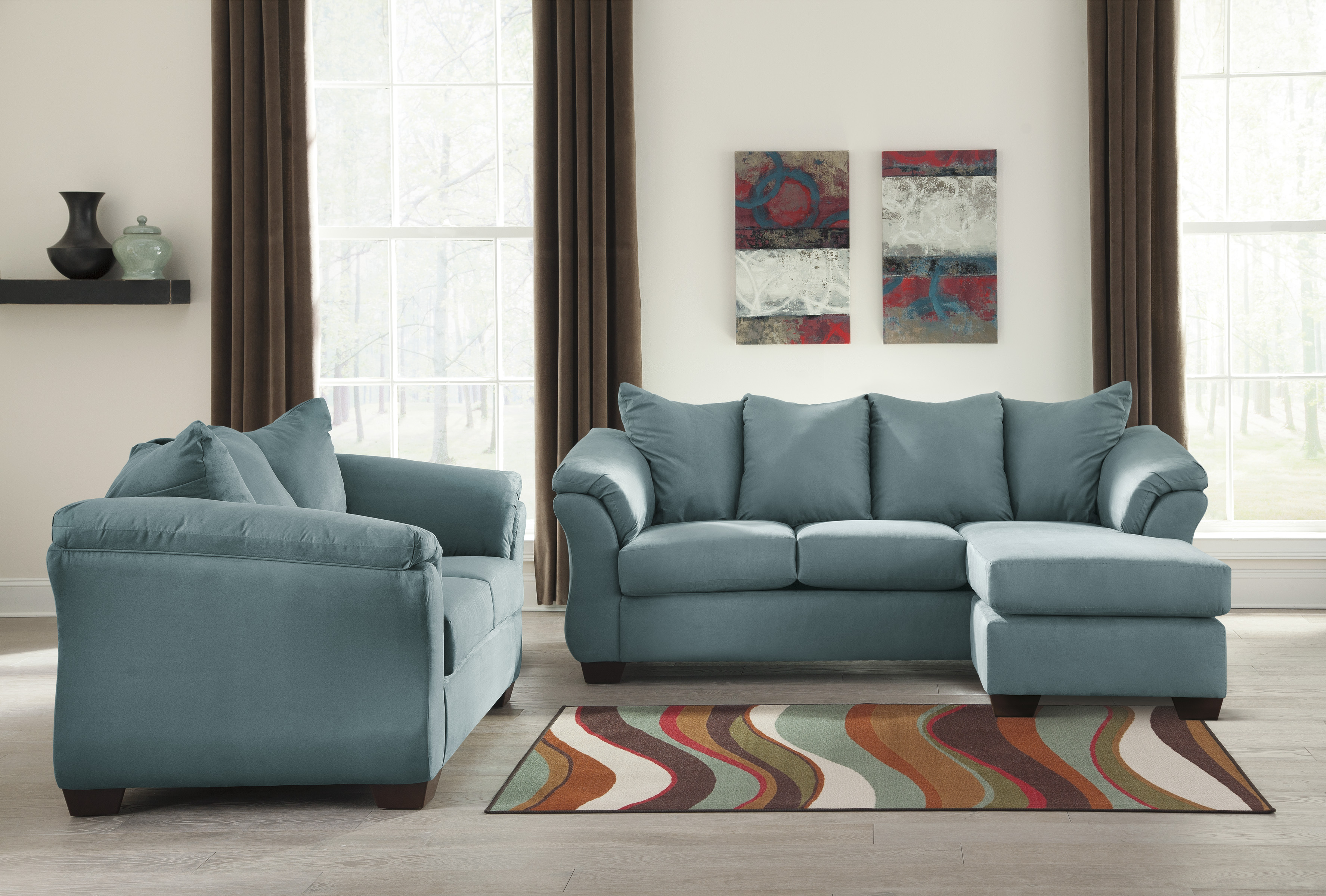 Majik | Darcy Sky Sofa Chaise and Loveseat | Rent To Own Furniture in