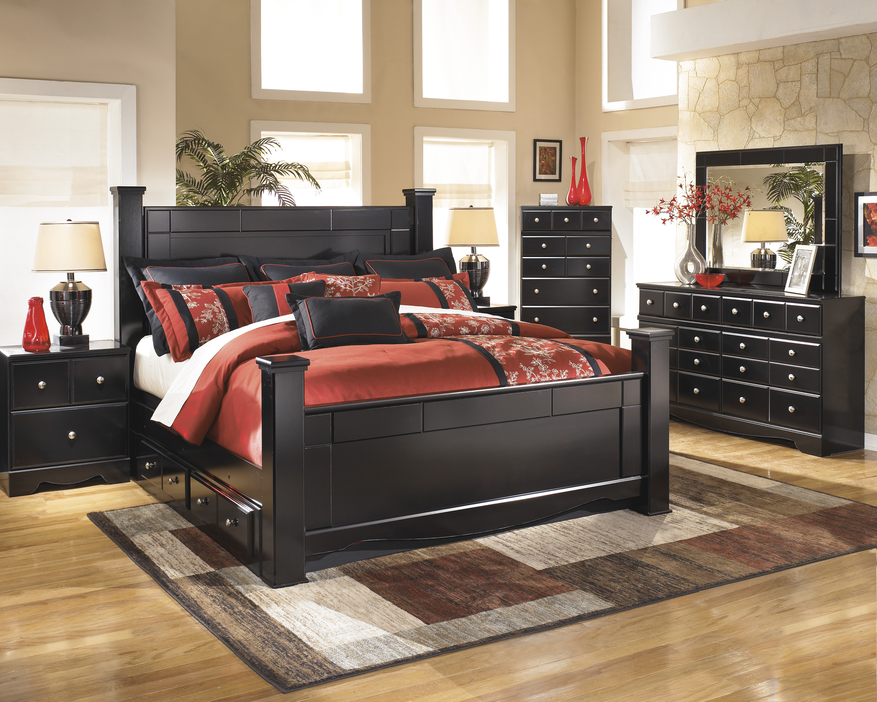 Majik | Shay King Poster Storage Bed, Dresser, Mirror, Chest