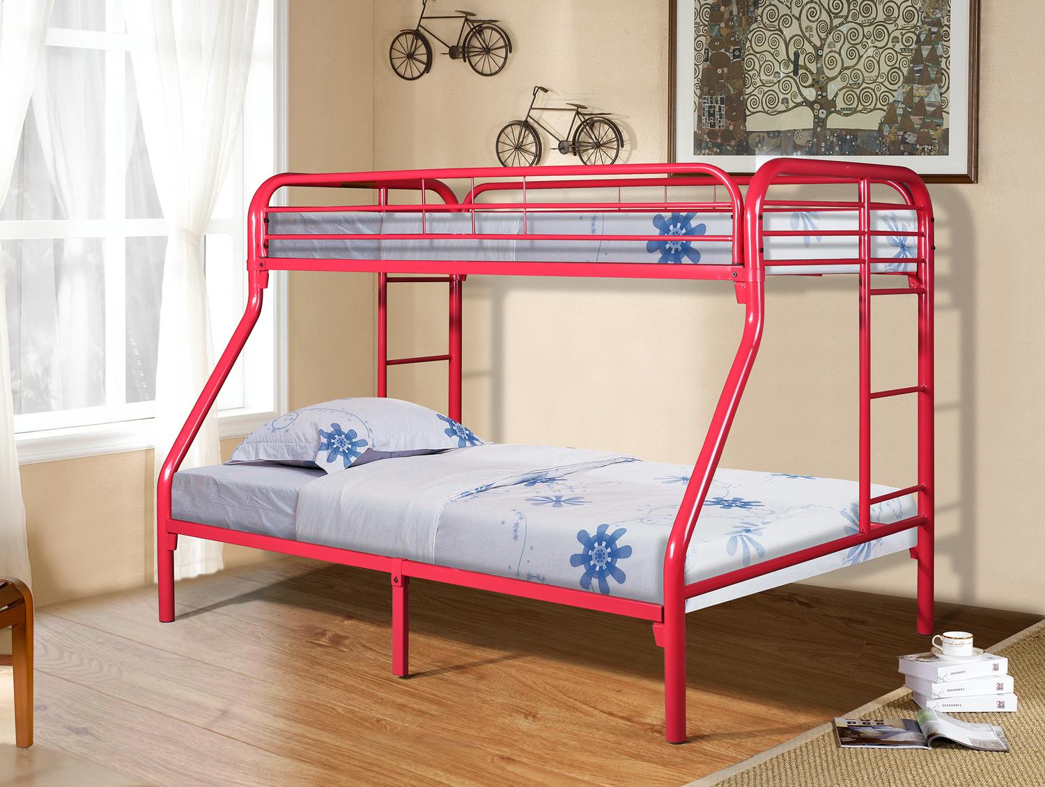 Global Red Twin/Full Red Bunk Bed Majik Rent To Own