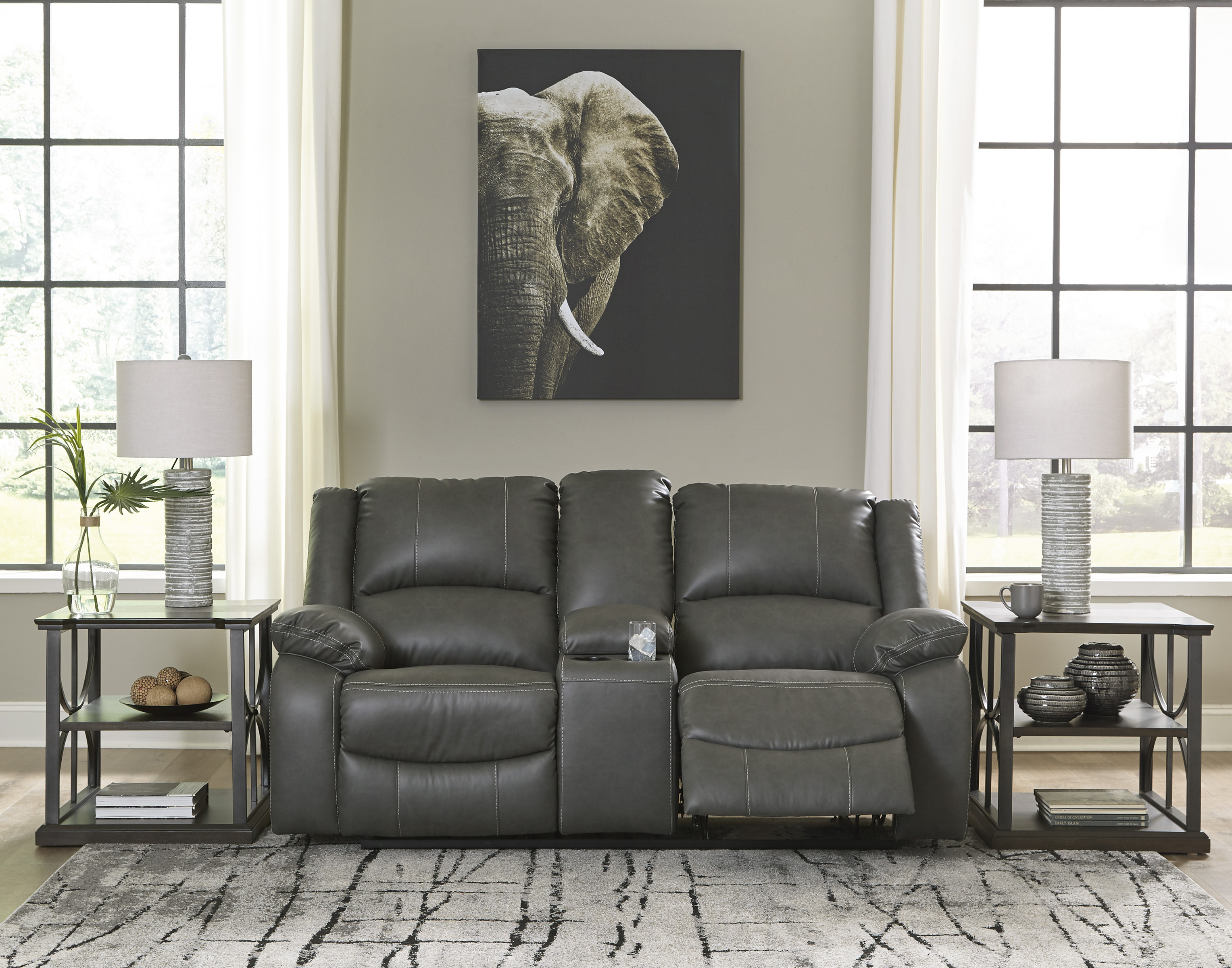 Ashley Furniture Calderwell Gray Reclining Sofa and Double Reclining