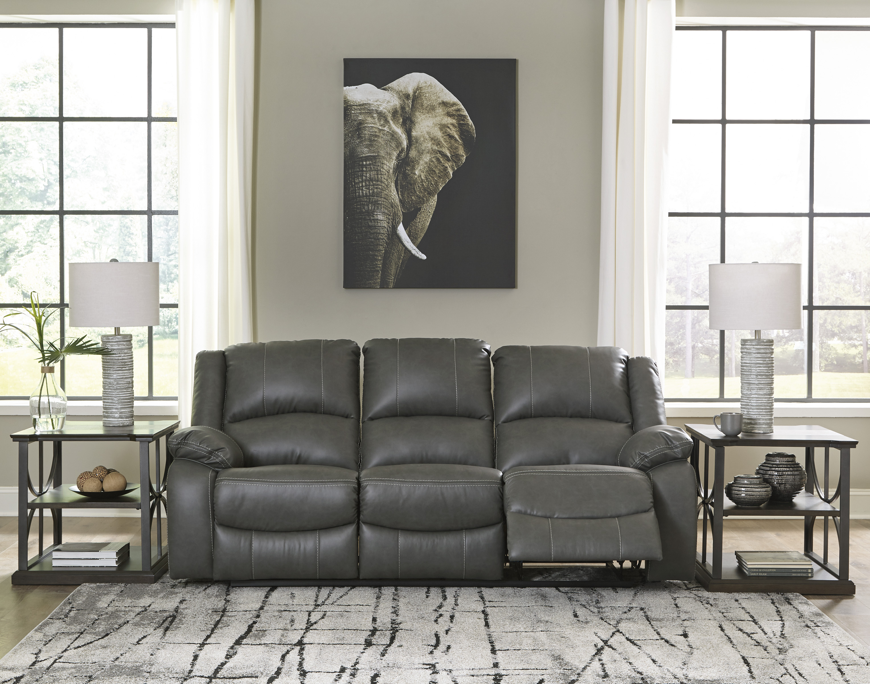 Ashley Furniture Calderwell Gray Reclining Sofa and Double Reclining