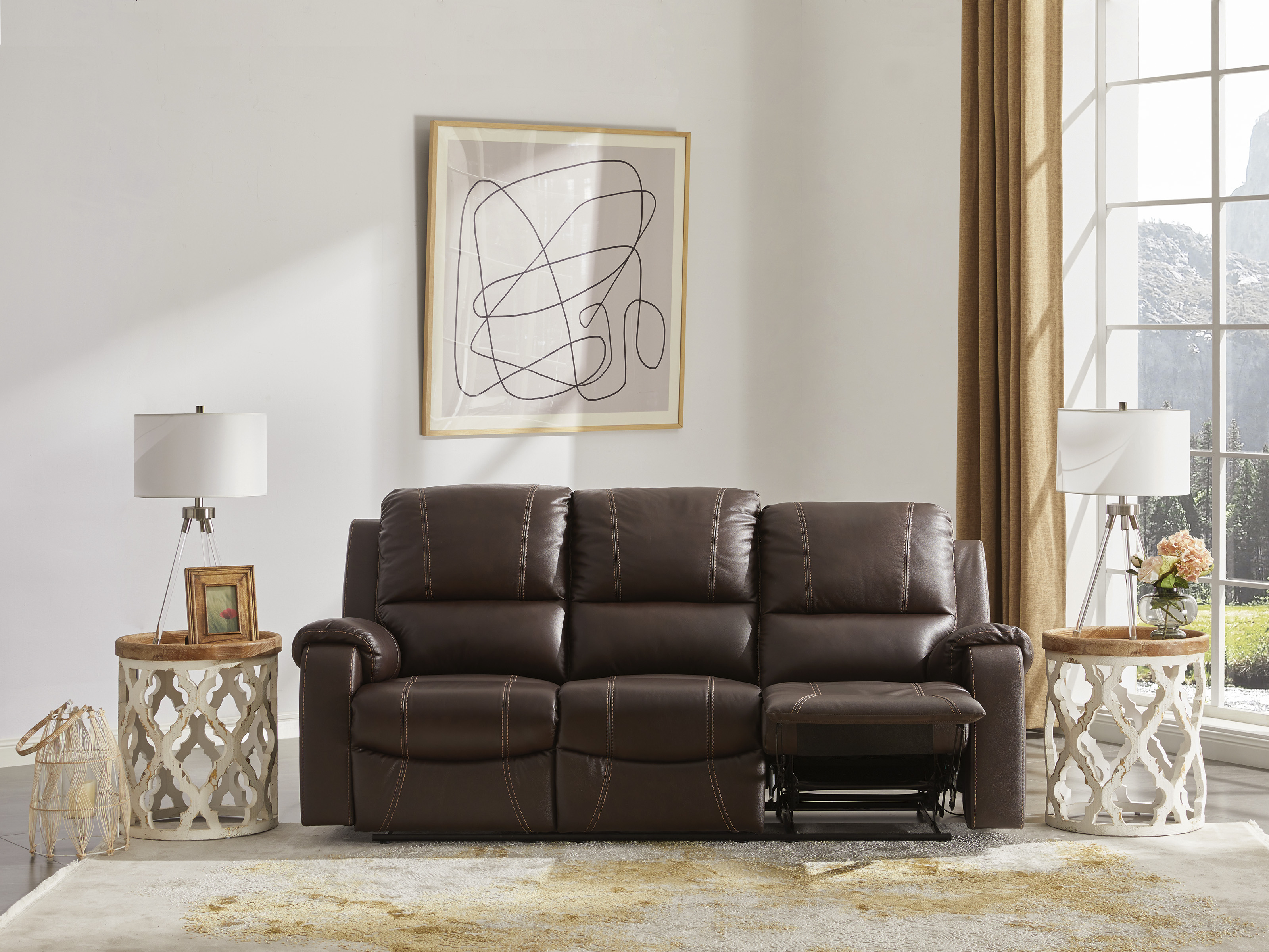 Ashley Furniture Grixdale Brown Leather Reclining Sofa and Loveseat