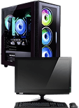 Gaming tower PC with monitor, keyboard and mouse