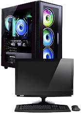 Gaming tower PC with monitor, keyboard and mouse