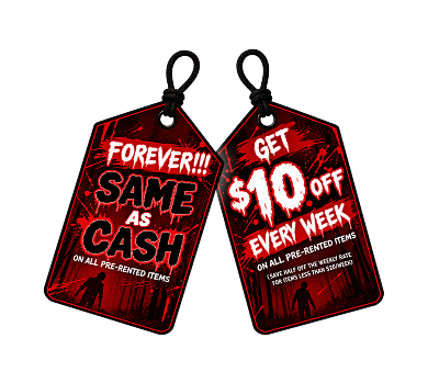 Forever same as cash on all pre-rented items. Get $10 off every week on all pre-rented items (save half off the weekly rate for items less than $20/week)